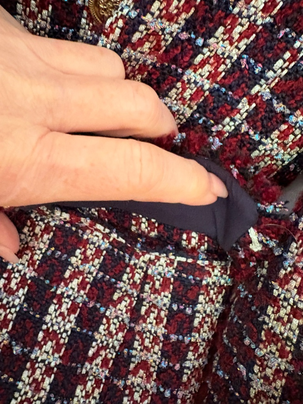 Tahari Burgundy Multi Tweed Fringe Double-BreastedRed/Burgundy Blazer - Picture 4 of 9